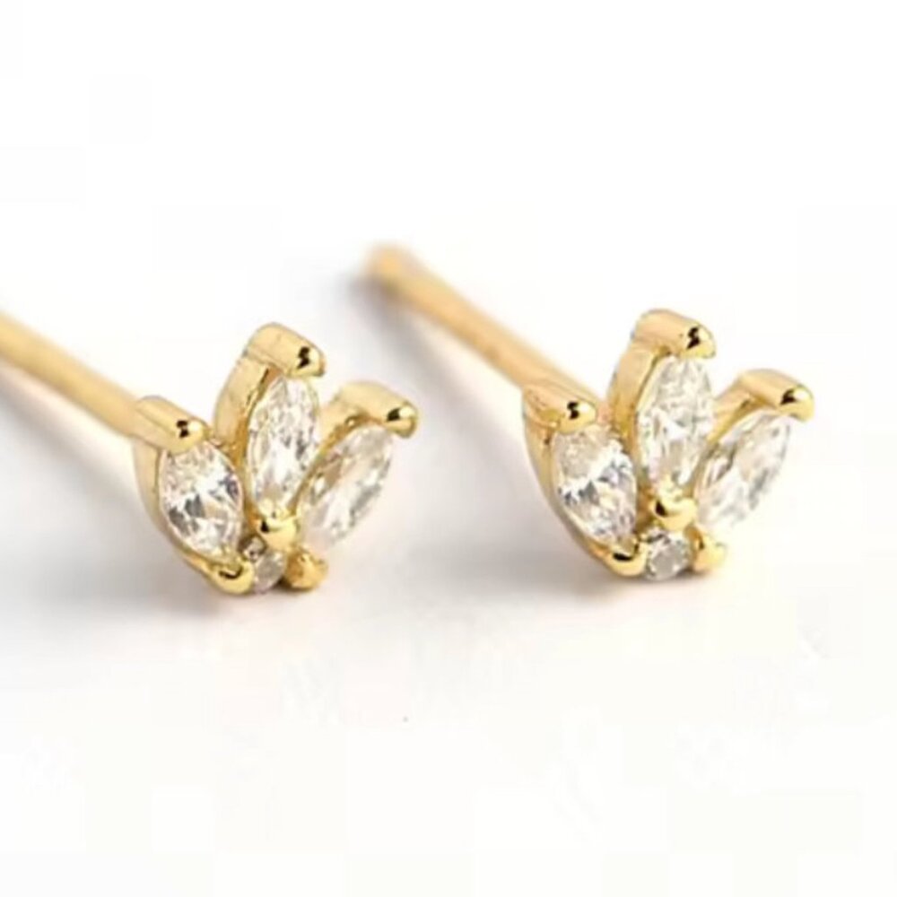Tri Marquise Zircon Stud Earrings in Gold & Silver. 925 Sterling Silver #1038